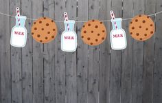 cookies and milk are hanging on a line