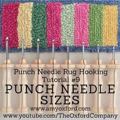 punch needle needles are lined up in rows with the words punch needle sizes on them