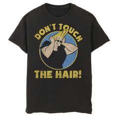 "This men's Johnny Bravo ""don't touch the hair"" graphic tee is the perfect shirt for any Cartoon Network fan. This men's Johnny Bravo ""don't touch the hair"" graphic tee is the perfect shirt for any Cartoon Network fan. Crewneck Short sleevesFABRIC & CARE Cotton Machine wash Imported Color: Black. Gender: male. Age Group: adult." Velvet Cakes, Timmy Turner, Nice Clothing, Johnny Bravo, Future Clothes, Dont Touch, God Illustrations, Cartoon T Shirts, Clothing Ideas