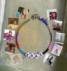 a bracelet that says erys surrounded by pictures and photos