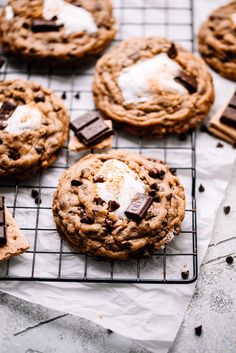 chocolate chip cookies with marshmallows on a cooling rack