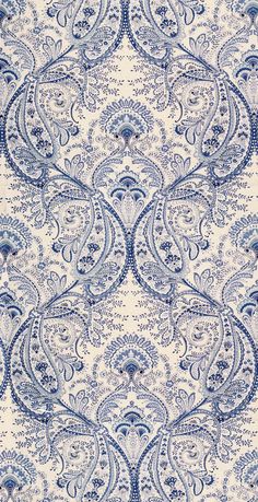 a blue and white paisley print fabric