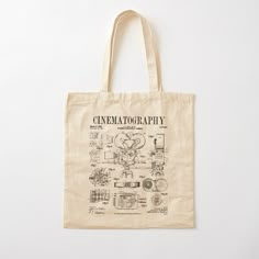 a tote bag with an image of a camera on the front and back side