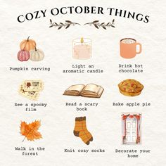 a poster with the words cozy october things