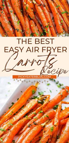 the best easy air fryer carrots recipe on a white plate with parsley