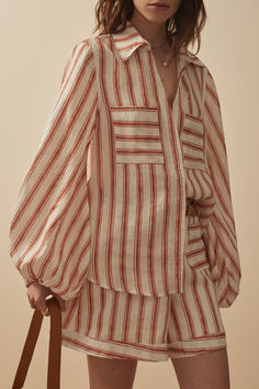 Contrast Top, Knitted Coat, Again And Again, Clothing Co, Top Stitching, Classic Shirt, Linen Shirt, Look Fashion, Striped Shirt