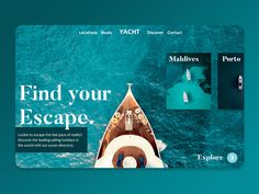 the website for yachts is designed to look like it's floating on water