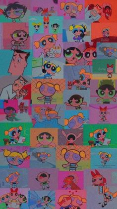 an image of many different cartoon characters on a colorful background with the words,'i love