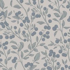 a wallpaper with blue berries and leaves on it