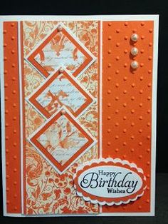 an orange and white birthday card with the words happy birthday written on it's side