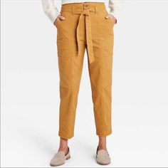 Brand New With Tag Yellow Relaxed Fit Ankle-length Pants, Yellow Bottoms With Pockets For Spring, Relaxed Fit Yellow Pants With Pockets, Yellow Relaxed Fit Pants With Pockets, Yellow Workwear Pants With Pockets, Yellow Relaxed Fit Pants For Spring, Casual Yellow Cargo Pants For Spring, Trendy Yellow Pants With Pockets, Yellow Straight Leg Bottoms With Pockets