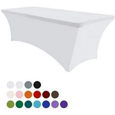 an image of a white table cloth with different colors and sizes on it for display