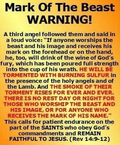 an orange and black poster with the words mark of the beast warning