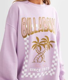 Billabong Ride In Oversized Pullover - Purple Medium, Women's Peacefullilac Distressed graphic washed fleece lined pullover Bust measures 48 on size small Body length 26 1/2 on size small. 80% Cotton 20% Polyester. Machine wash cold gentle cycle. Do not bleach. Tumble dry low or line dry. Cool iron if needed. Do not dry clean.. Measurements: Bust -Fullest part of bust with arms at sides. Waist -Circumference of natural waist: above belly button below rib cage. Hips -Standing with feet together f Women's Sweatshirts, Oversized Pullover, Waist Circumference, Rib Cage, 2 On, Belly Button, Women Pullover, Billabong, Sweatshirts Women