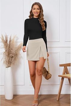 Fashion Trends // Show off your striking look wearing this turtledove high waist side slit glitter mini skirt.