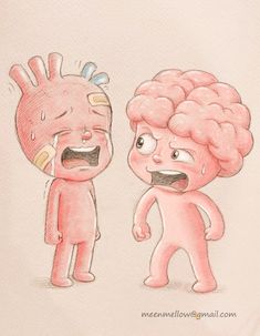 a drawing of two people with their faces in the shape of a heart and brain