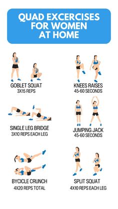 a woman doing squat exercises for women at home with the text quad exercises for women at home