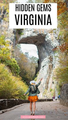 a woman walking down the road with text overlay that reads hidden gems in virginia