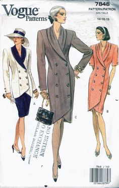 Size 14-18 Misses' Easy Shawl Collar Double Button Knee image 0 Tapered Skirt, Butterick Dress Patterns, Formal Dress Patterns, Vogue Dress Patterns, Simplicity Dress, Estilo Real, Suit Pattern