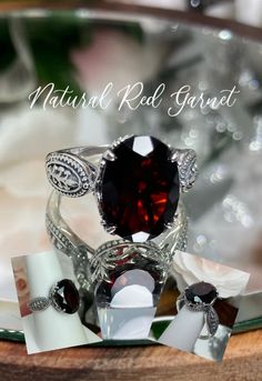 This lovely sterling silver filigree ring is set with a stunning natural red garnet gemstone. The oval-cut gemstone is 14mm x 10mm. The ring is 8mm off the finger. Notice the detailed design of the silver filigree setting and band. This is an exquisite rendition of a Gothic ring. The Renaissance filigree has amazing elegance. Ornate claw-style prongs grasp the oval stone. Dangerously beautiful, the Dragon design has curves that create a graceful silhouette. Swiss Blue Topaz Ring, Dragon Ring, Gothic Rings, Silver Dragon