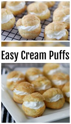 easy cream puffs on a cooling rack with the words, easy cream puffs