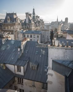 the roofs of old buildings are shown in this photo