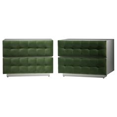 pair of green velvet sofas with chrome legs