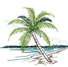 a drawing of a palm tree on the beach