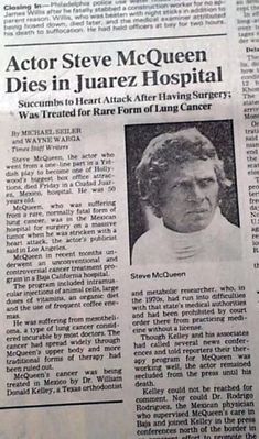 an article in the news about actor steve mcqueen dies in jarez hospital