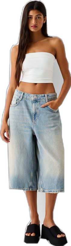 Relaxed Fit Wide Leg Jeans With Built-in Shorts, Casual Cutoff Cropped Jeans, Wide Leg Washed Cotton Shorts, Trendy Shorts With Five Pockets, Five-pocket Shorts For Spring, Trendy Jean Shorts With Five Pockets, Casual Everyday Cropped Cutoff Jeans, Casual Straight Leg Jean Shorts For Streetwear, Casual Wide Leg Denim Bermuda Shorts