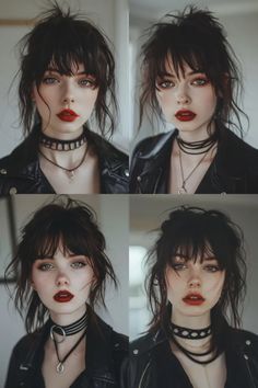 11 Spectacular Wolf Cut Hair Ideas for 2024 Wolf Cut Shaved Sides, Dyed Wolf Cut, Bangs Haircut Ideas, Bang Inspo, Haircut Ideas Trendy, Bangs Haircut, Cherry Red Hair, Drag Make-up, Goth Hair