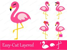 pink flamingo cliparts with different poses and sizes to use in the design