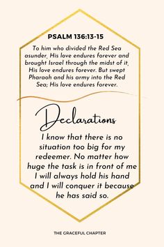 Psalm 136:13-15 Declaration The Graceful Chapter, His Love Endures Forever, Psalm 2, Psalm 136, Bible Journaling For Beginners, Love Endures, Prayer For Love, Christian Affirmations, Spirit Of Fear