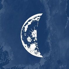 a blue and white background with a half moon in the center on top of it