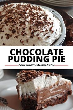 Chocolate Pudding Pie recipe by Cooking with Mamma C. Prepared pie with chocolate shavings on top. Homemade Biscuits Recipe