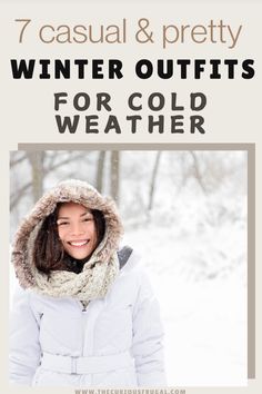 Dressing for the cold doesn’t mean you have to be a lumpy Michelin man. These 7 cute winter outfits are perfect for staying cozy and looking chic all season long. Each piece is frugal, because you don’t need to splurge to create stylish cold weather outfits. This winter outfit inspo will have you excited about sweater and coat weather! | Winter outfits for women. Casual winter outfit ideas. Winter outfit aesthetic. Winter outfit inspo. Simple winter outfits. Cozy winter outfits. Trendy winter outfits. Snowy winter outfits. Latest winter fashion. Trendy outfits winter. Budget-friendly fashion. Coat outfit. Snowy Winter Outfits, Winter Outfits For Women Casual, Outfit Inspo Simple, Winter Outfits Trendy, Winter Outfits Cozy, Outfits For Cold Weather, Aesthetic Winter Outfit, Pretty Winter Outfits