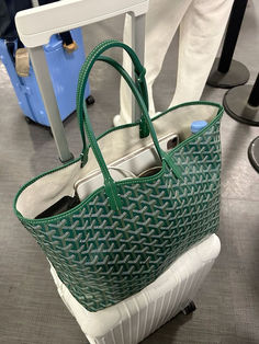 Goyard Tote Aesthetic, Go Yard Bag, Green Goyard Tote, Goyard Aesthetic, Goyard Purse, Green Goyard, White Suitcase, Goyard Tote Bag, Goyard Tote