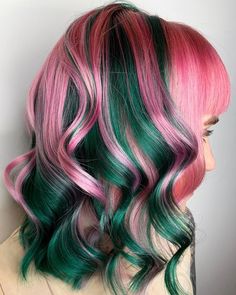 Lavender Hair Highlights, Pink And Green Hair, Green Hairstyles, Ruby Hair, Punky Hair, Fairytale Hair, Emerald Green Hair, Green Hair Girl, Dark Green Hair