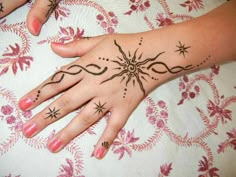 two hands with henna tattoos on them