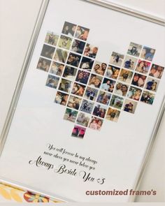 a heart - shaped photo frame with many photos arranged in the shape of a heart