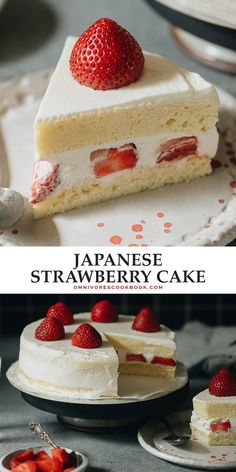 japanese strawberry cake with cream filling and fresh strawberries on top, served in separate serving dishes