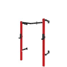 a red and black rack with two bars attached to the back of it, against a white background