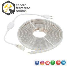 an image of a white led strip with the cord plugged into it and four different colors