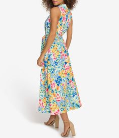 Kensie Floral Notch Collar Surplice V-Neck Sleeveless Tie Waist Wrap Midi Shirt Dress | Dillard's Notch Collar, Midi Shirt Dress, Notched Collar, Dillard's, Shirt Dress, V Neck, Collar, Floral