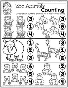 the zoo animals counting game is shown in black and white, with numbers on it