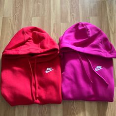 Nwot Nike Sportswear Club Fleece Hoodie Size: Xs And Unisex (Fits Men And Women) Quantity: I Am Selling Both As One Unit Colors: University Red And Fireberry Product Info: Club Fleece Sweatshirts, Universally Loved For Their Coziness And Consistency, Are For Everyone. A Cold-Weather Essential, This Easy-To-Layer Hoodie Is A Go-To Whether You're Pairing It With Your Favorite Jacket Or Wearing It Around The House. * Shown: University Red/White * Style: Dq5793-657 Benefits * Our Best-Selling Fleece Women's Hoodies And Sweatshirts, Bright Nike Hoodies, Hot Pink Nike Hoodie, Nike Women Clothes, Nike Hoodie Aesthetic, Red Nike Sweatshirt, Pink Nike Hoodie, Nike Zip Hoodie, Nike Fleece Hoodie