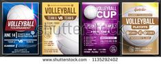 volleyball tournament flyer templates with ball and net on dark background, eps10892