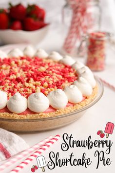 a strawberry shortcake pie with marshmallows on top