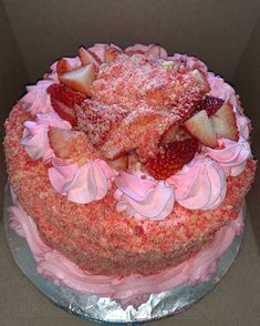 Creme Filling, Strawberry Crunch Cake, Double Layer Cake, Whipped Icing, Strawberry Crunch, Crunch Cake