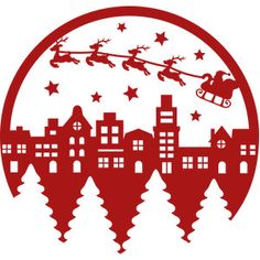 santa flying over the city with his sleigh